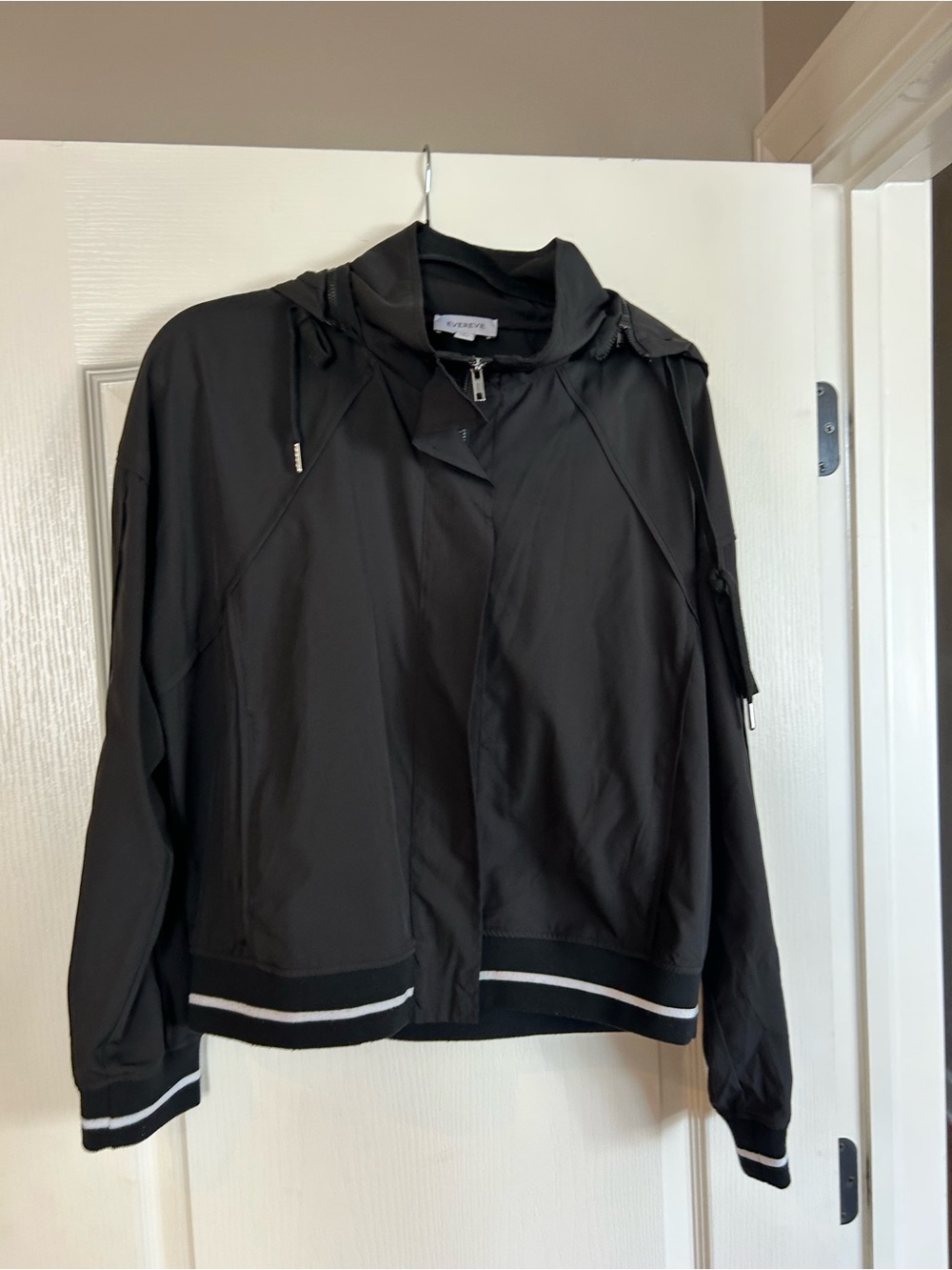 Evereve Black Bomber Jacket with Striped Trim